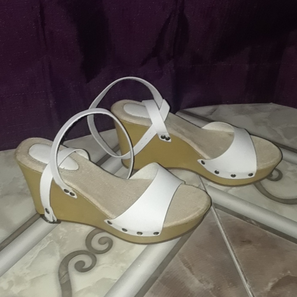 White Ankle Strap Wedges